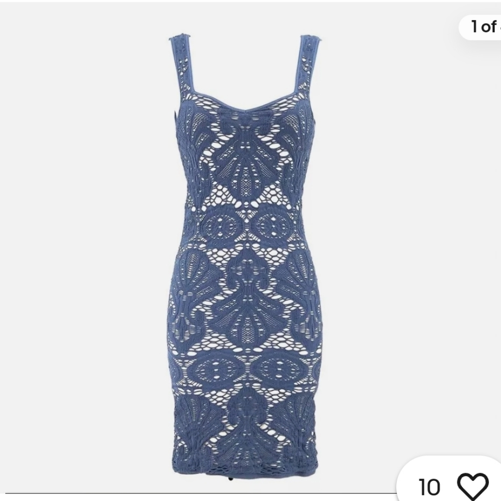 Free People Intimately Women Dress Size Medium Blue Floral Crochet Line Bodycon